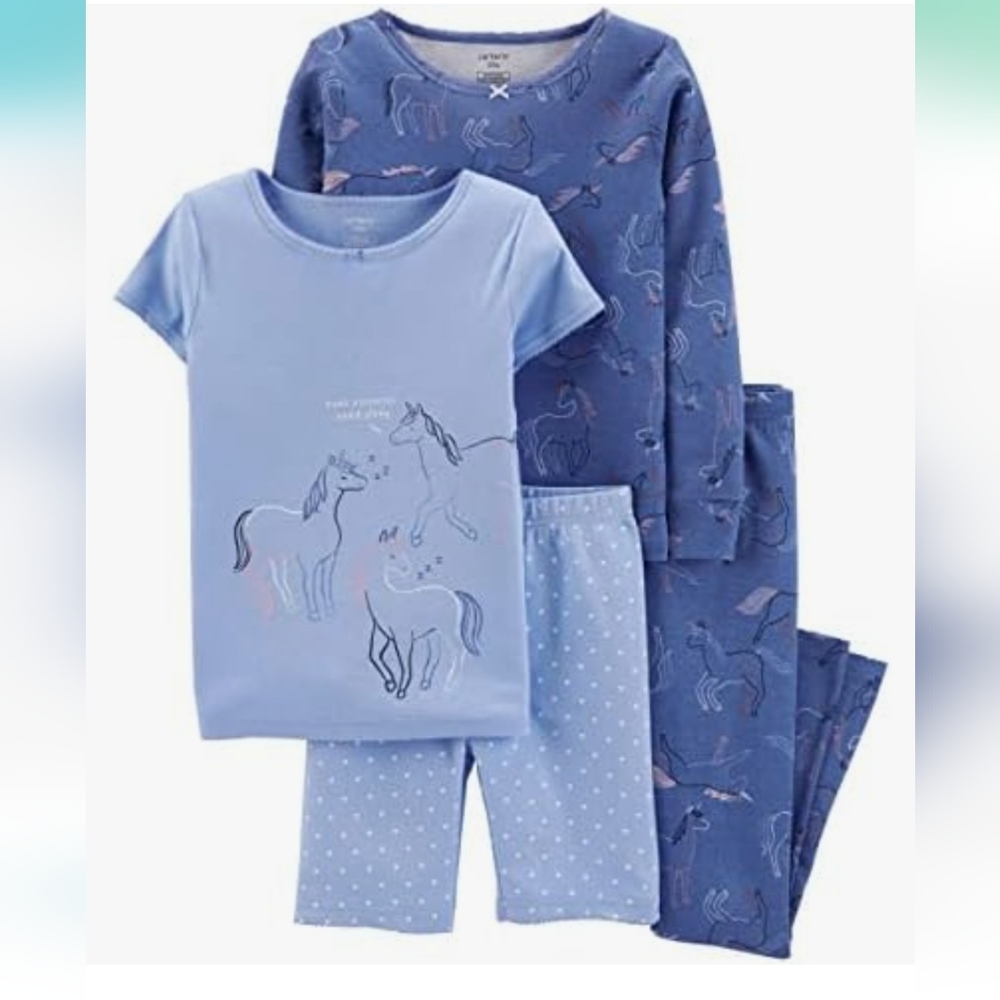 Carter's Girl's 4-Piece Cotton PJ Set, Unicorn Size 10